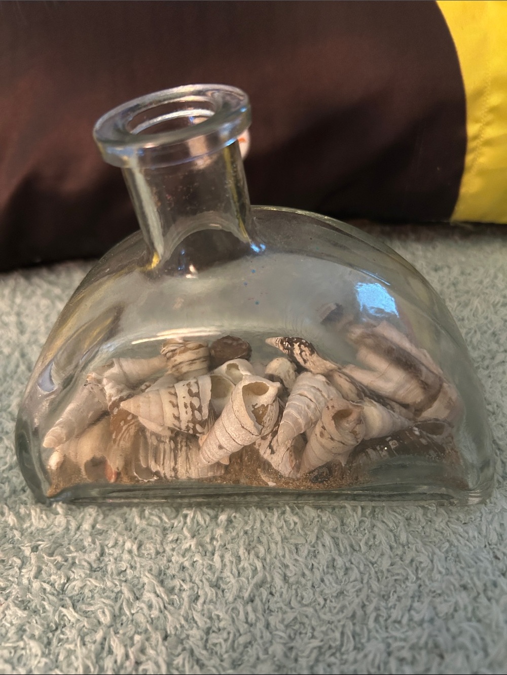 Odd shaped Bottle containing seashell with shell stopper & seashell wine stopper - Picture 3 of 11